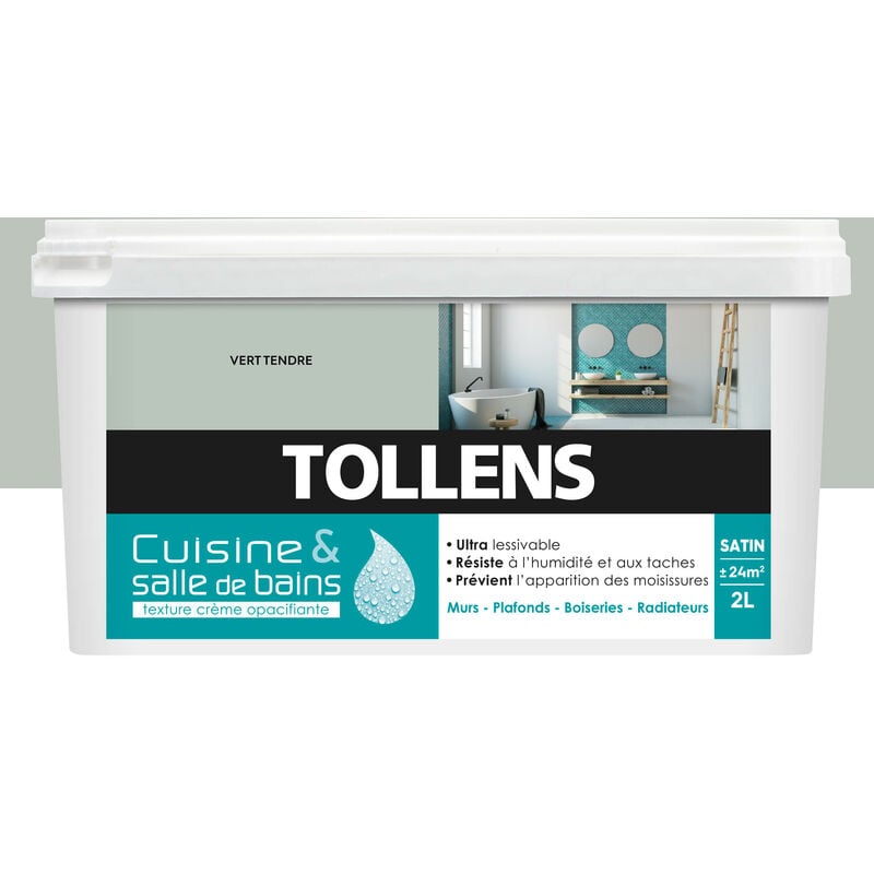 Peinture Cuisine Et Salle De Bain - Ultra Résistante Tollens Pour Murs, Boiseries, Radiateurs - Vert Tendre - 2L = 24m2