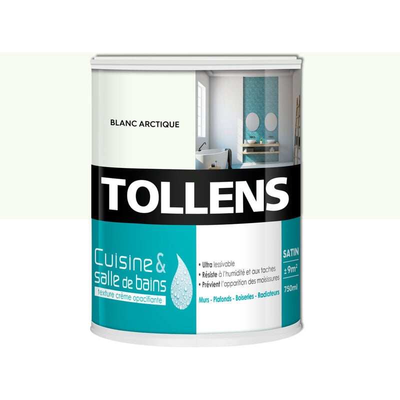 Peinture Cuisine Et Salle De Bain - Ultra Résistante Tollens Pour Murs, Boiseries, Radiateurs - Blanc Arctique - 0,75L = 9m2
