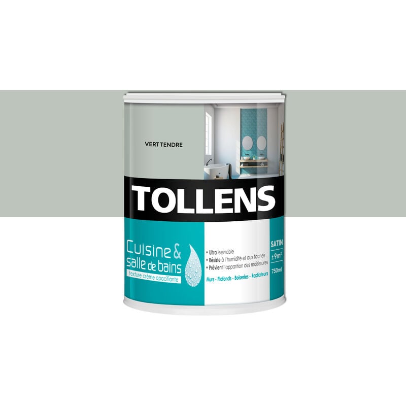 Peinture Cuisine Et Salle De Bain - Ultra Résistante - Tollens - Pour Murs, Boiseries, Radiateurs - Vert Tendre - 0,75L = 9m2