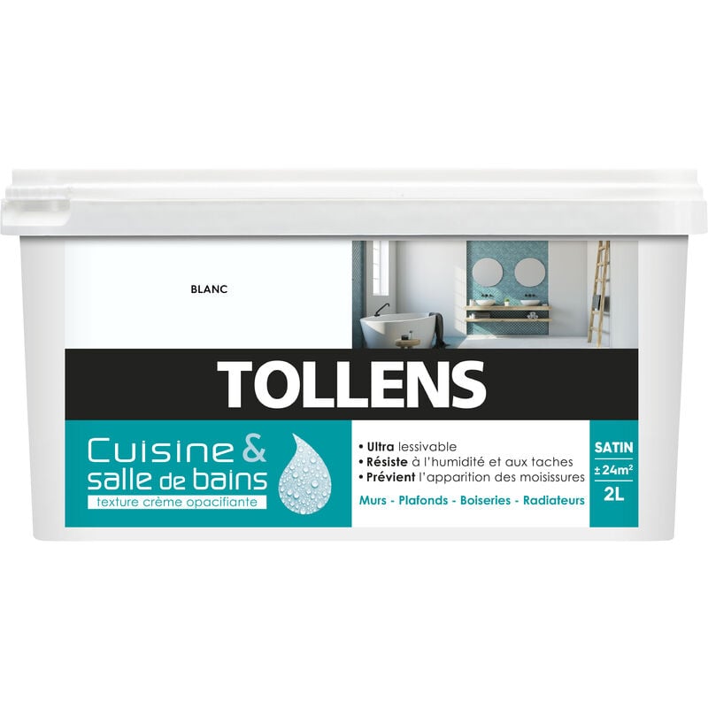 Peinture Cuisine Et Salle De Bain - Ultra Résistante Tollens Pour Murs, Boiseries, Radiateurs - Blanc - 2L = 24m2