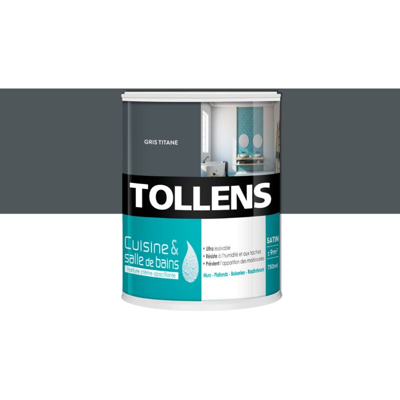 Peinture Cuisine Et Salle De Bain - Ultra Résistante - Tollens - Pour Murs, Boiseries, Radiateurs - Gris Titane - 0,75L = 9m2