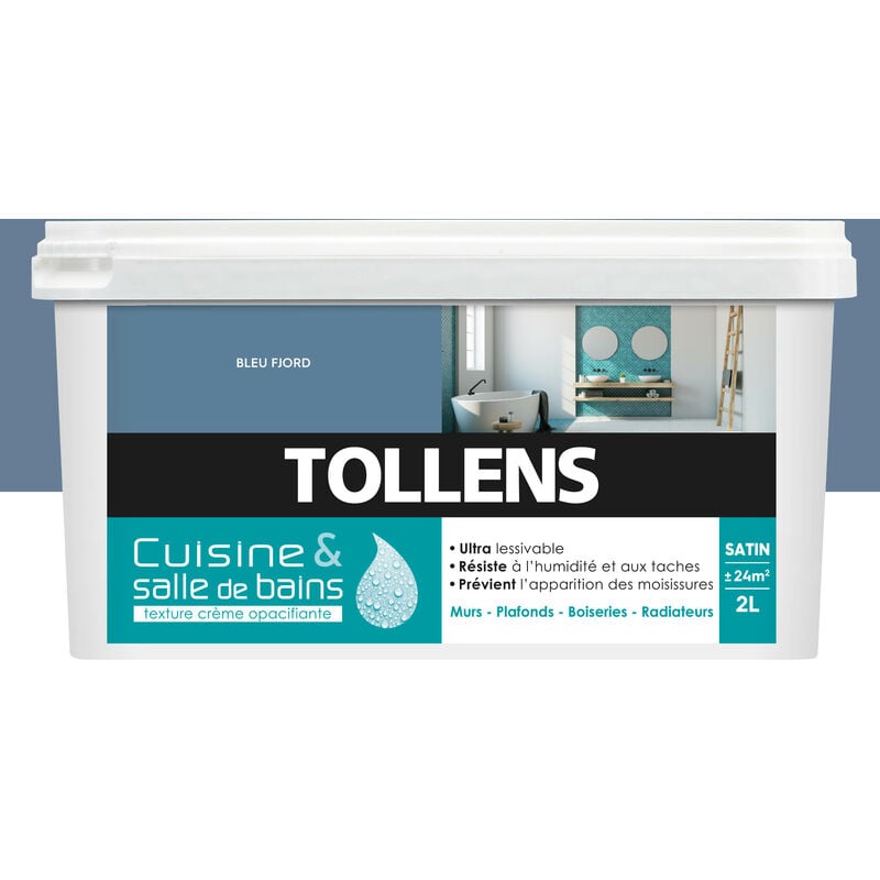 Peinture Cuisine Et Salle De Bains - Ultra Résistante - Tollens - Pour Murs, Boiseries, Radiateurs - Bleu Fjord - 2L = 24m2
