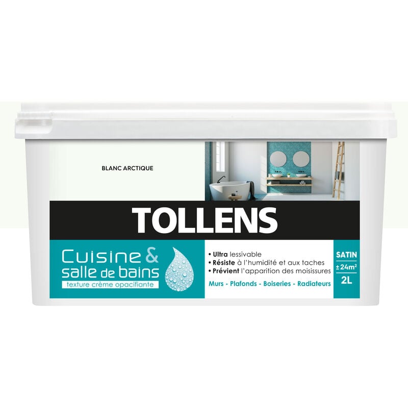 Peinture Cuisine Et Salle De Bain - Ultra Résistante Tollens Pour Murs, Boiseries, Radiateurs - Blanc Artique - 2L = 24m2