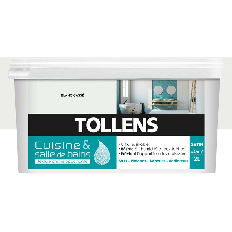 Peinture Cuisine Et Salle De Bain - Ultra Résistante Tollens Pour Murs, Boiseries, Radiateurs - Blanc Casse - 2L = 24m2