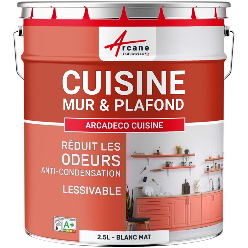 Peinture cuisine lessivable absorbe les odeurs - 2.5 l Blanc Arcane Industries