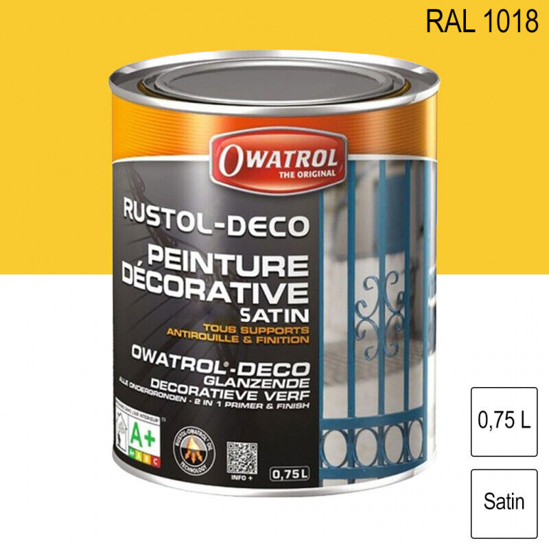 Owatrol - Peinture décorative antirouille Rustol Deco ral 1018 Jaune zinc mat 0,75L