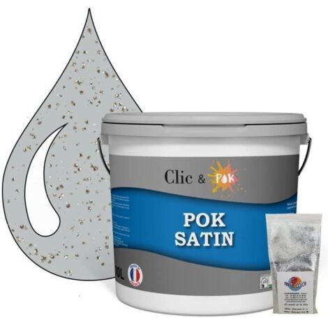 Peinture de finition acrylique - POK PAILLETTE - Effet pailleté - Gris Perle - 10L