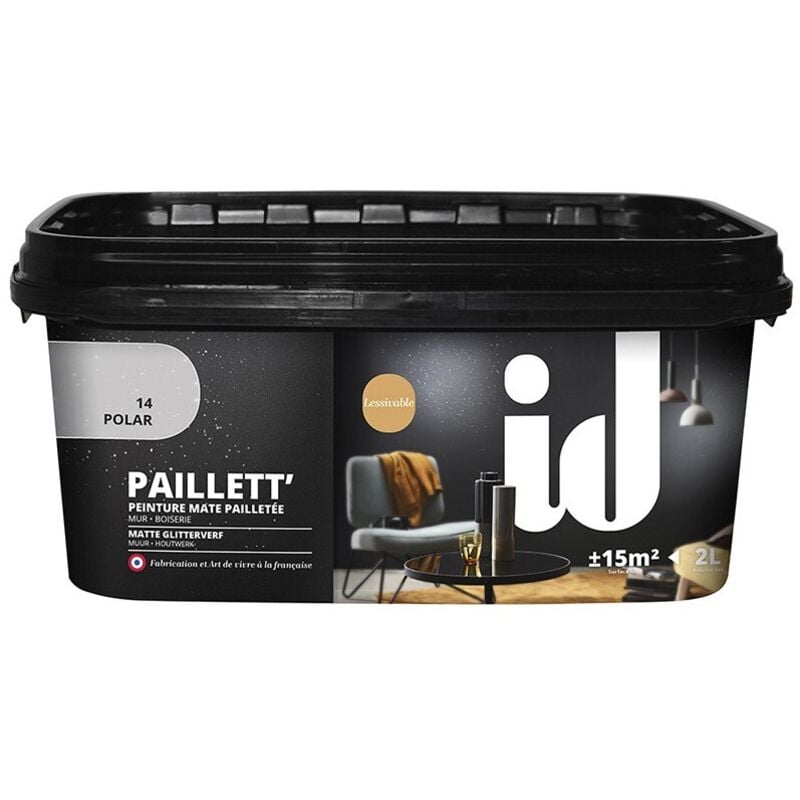 Peinture de finition mate paillettée paillett 2L polar Id Paris