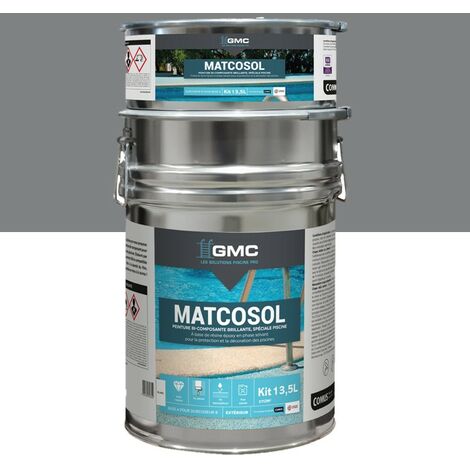 Peinture de piscine 13,5L – Résine époxy bi-composante – Grande résistance au chlore – Brillant – Pour béton et coque polyester – GMC