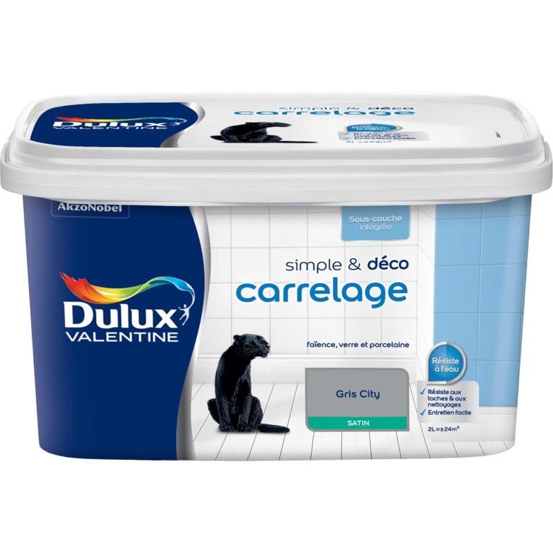 Peinture De Rénovation Simple & Deco Carrelage Satin Gris City 2 l Dulux Valentine