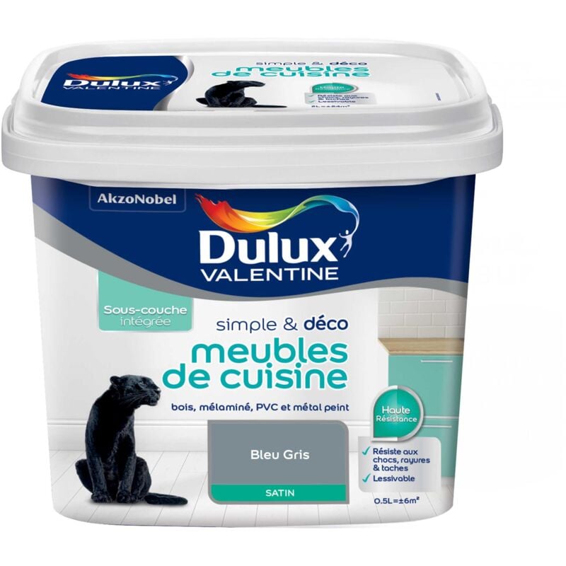 Peinture De Rénovation Simple & Deco Meubles De Cuisine Satin Bleu Gris 0,5 l Dulux Valentine