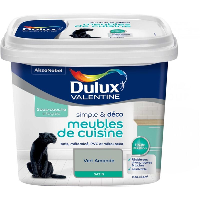 Peinture De Rénovation Simple & Deco Meubles De Cuisine Satin Vert Amande 0,5 l Dulux Valentine