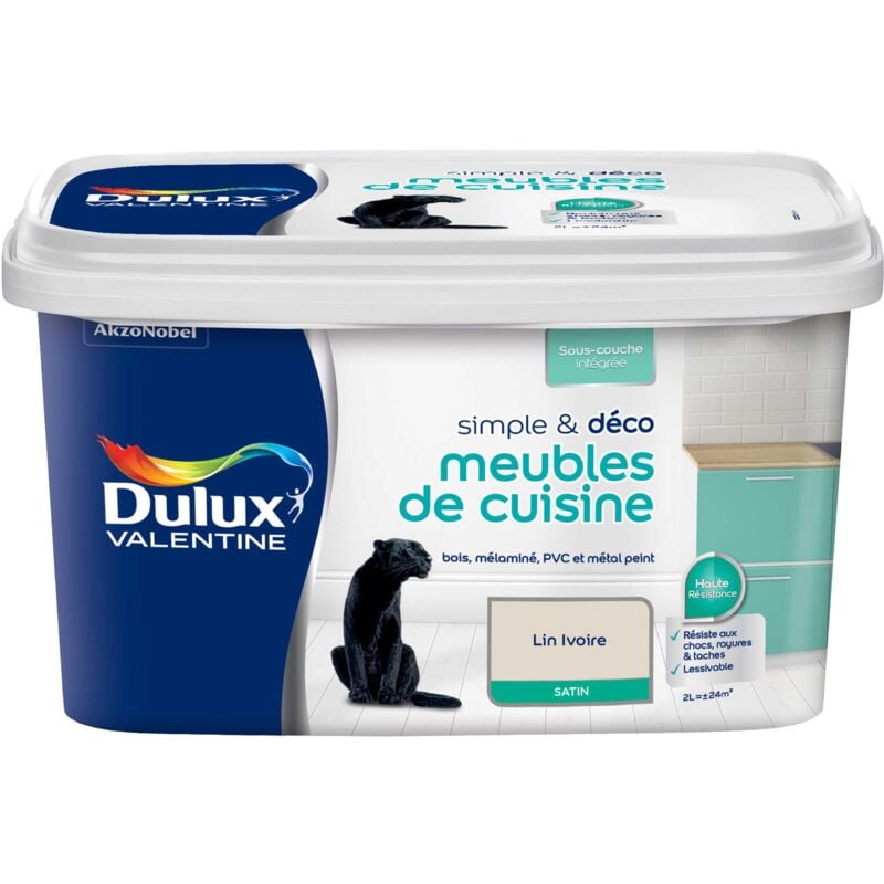 Peinture De Rénovation Simple & Deco Meubles De Cuisine Satin Lin Ivoire 2 L - Dulux Valentine