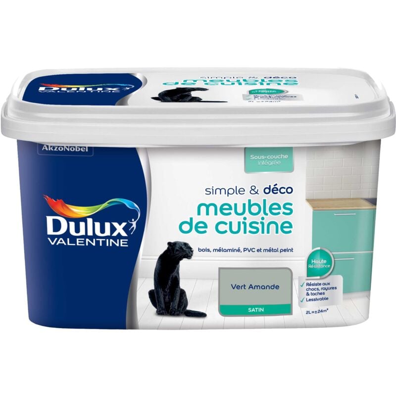 Peinture De Rénovation Simple & Deco Meubles De Cuisine Satin Vert Amande 2 L - Dulux Valentine