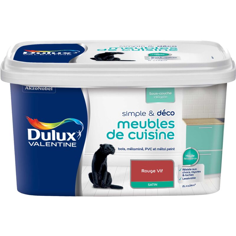 Peinture De Rénovation Simple & Deco Meubles De Cuisine Satin Rouge Vif 2 l Dulux Valentine