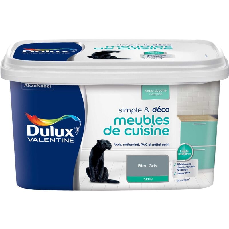 Peinture De Rénovation Simple & Deco Meubles De Cuisine Satin Bleu Gris 2 l Dulux Valentine