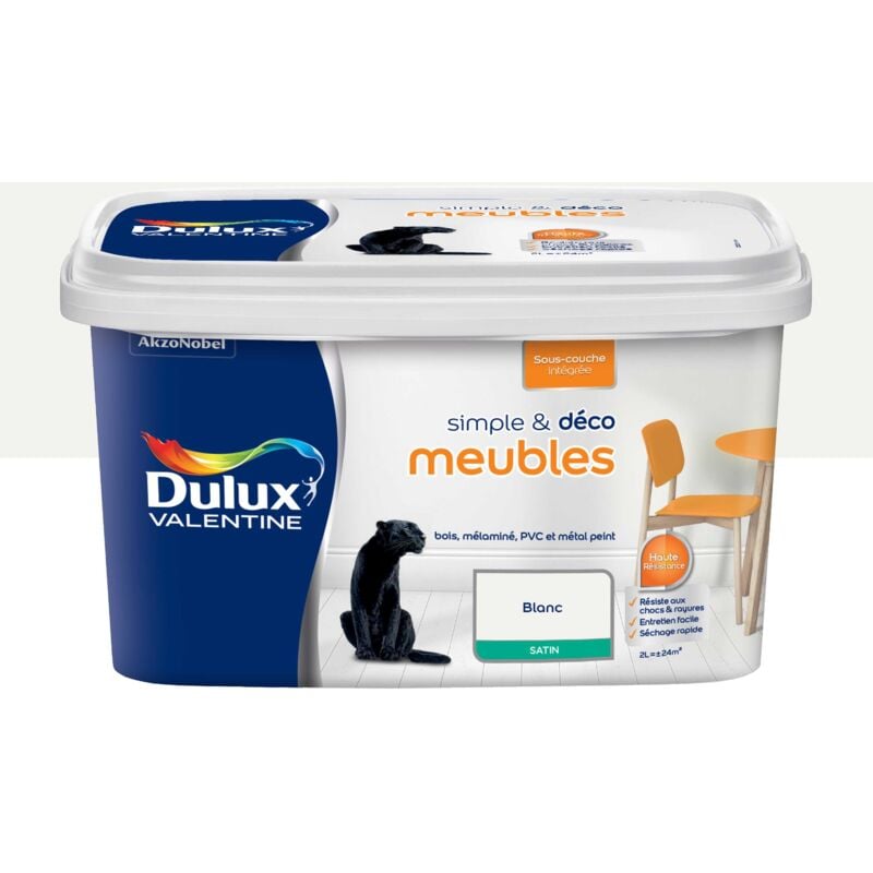 Peinture De Rénovation Simple & Deco Meubles Satin Blanc 2 l Dulux Valentine