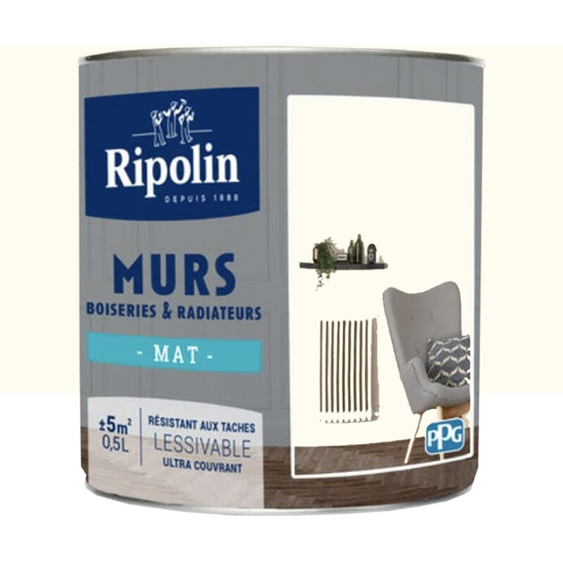 Peinture Murs, Boiseries, Radiateurs RIPOLIN Mat Blanc Cassé 0,5 L