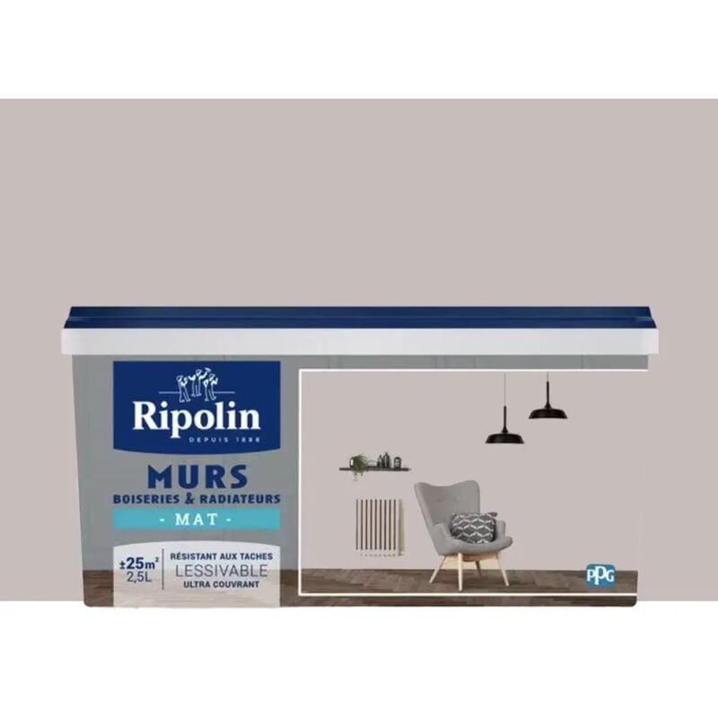 Peinture Murs, Boiseries, Radiateurs Ripolin Mat Gris lumière 2,5 l