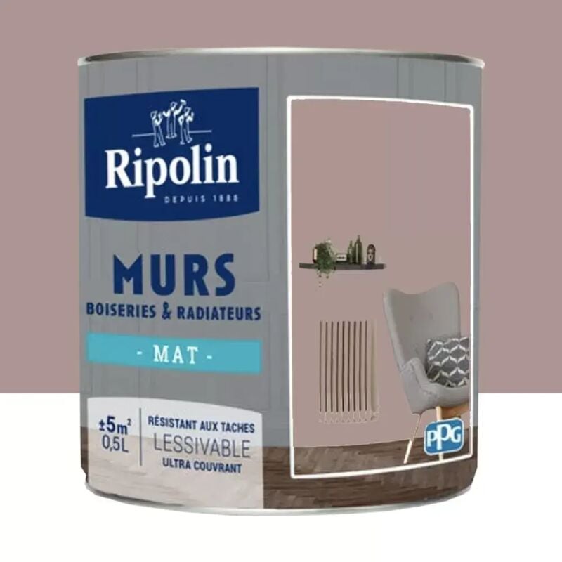 Peinture Murs, Boiseries, Radiateurs Ripolin Mat Taupe 0,5 l