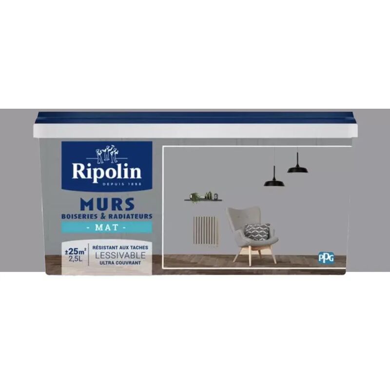 Peinture Murs, Boiseries, Radiateurs Ripolin Mat Gris Dauphin 2,5 l
