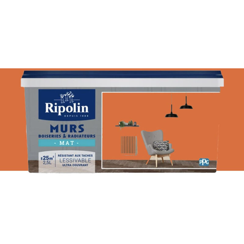 Peinture Murs, Boiseries, Radiateurs Ripolin Mat Orange folk 2,5 l