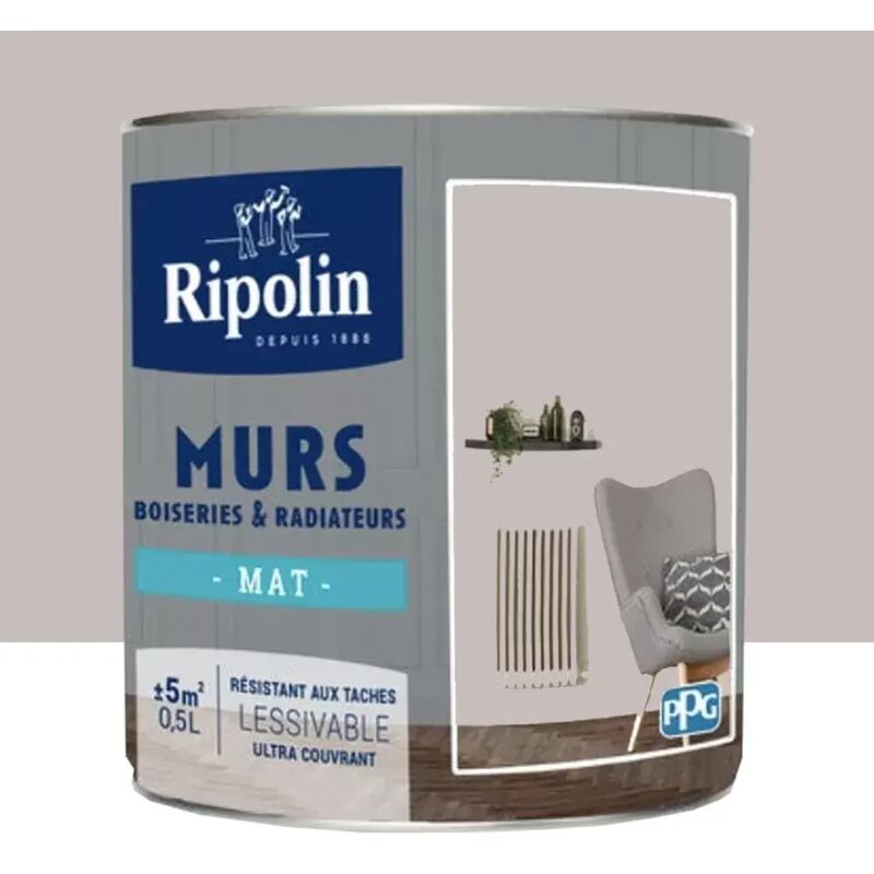 Peinture Murs, Boiseries, Radiateurs Ripolin Mat Gris lumière 0,5 l