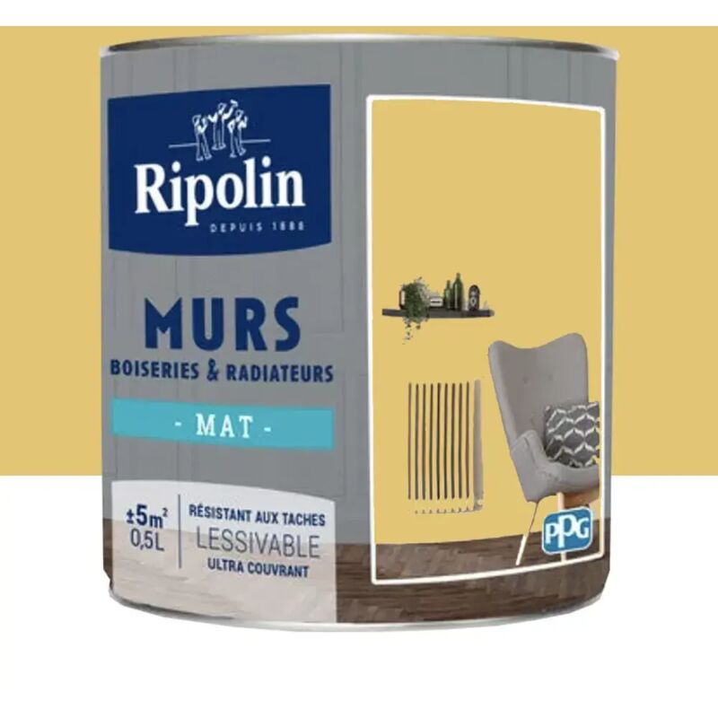 Peinture Murs, Boiseries, Radiateurs Ripolin Mat Jaune peske 0,5 l