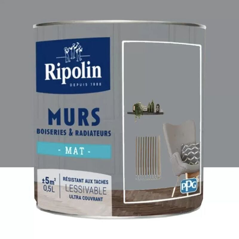 Peinture Murs, Boiseries, Radiateurs Ripolin Mat Gris Zinc 0,5 l