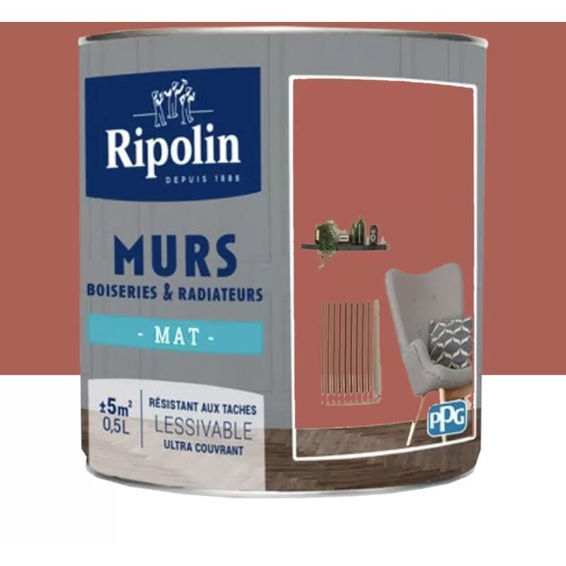Peinture Murs, Boiseries, Radiateurs RIPOLIN Mat Rouge chianti 0,5 L