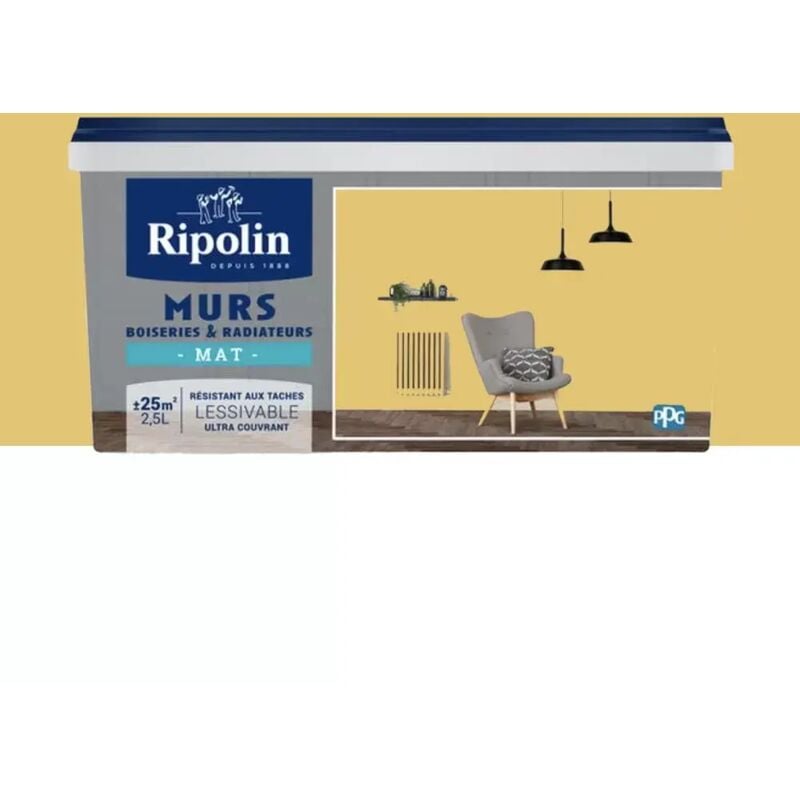 Peinture Murs, Boiseries, Radiateurs Ripolin Mat Jaune peske 2,5 l