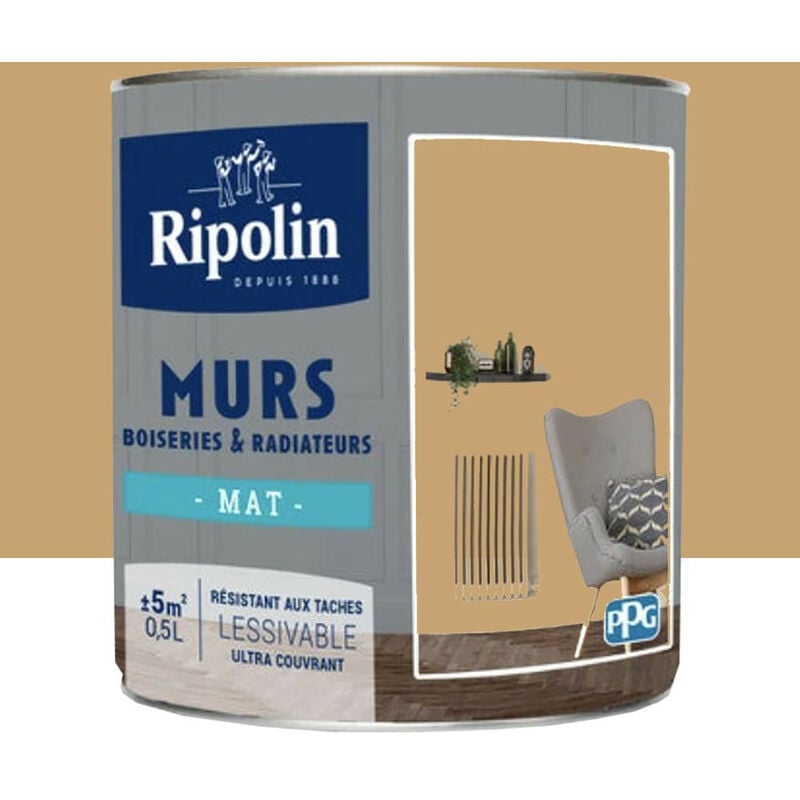 Peinture Murs, Boiseries, Radiateurs Ripolin Mat Ocre rocheuse 0,5 l