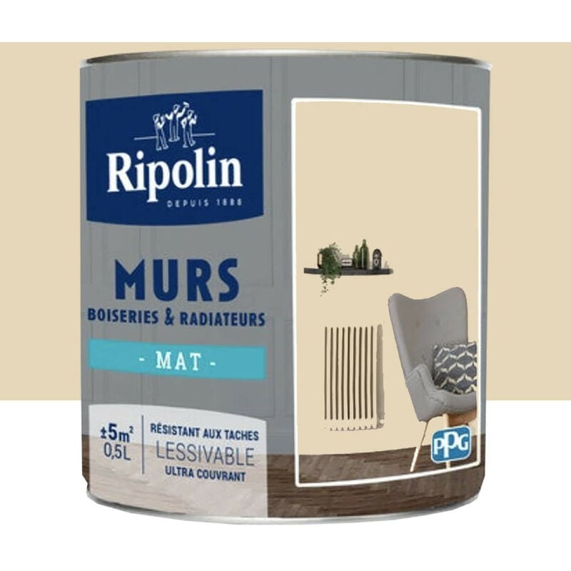 Peinture Murs, Boiseries, Radiateurs Ripolin Mat Beige Shari 0,5 l