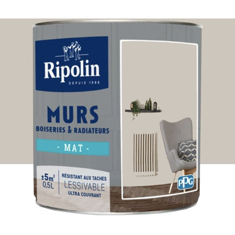 Peinture Murs, Boiseries, Radiateurs Ripolin Mat Gris petit cheval 0,5 l