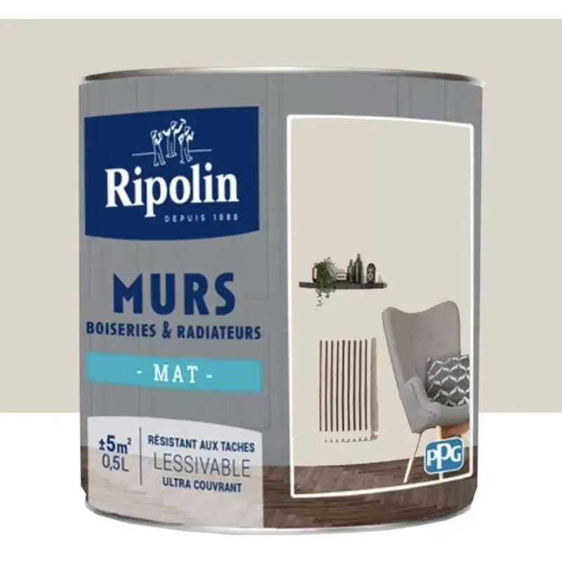 Peinture Murs, Boiseries, Radiateurs Ripolin Mat Beige glaise 0,5 l