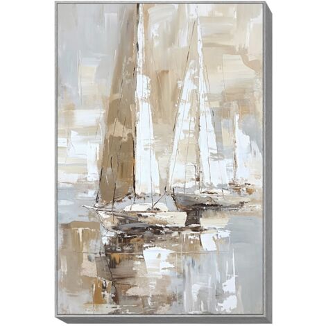 Peinture décorative de bateaux en mer, art mural nautique, peinture moderne, décoration d'intérieur, cadeau idéal