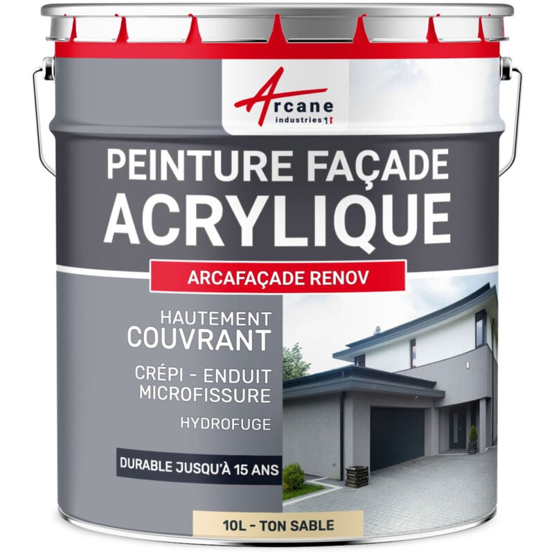 Arcane Industries - Peinture façade acrylique 14 couleurs - durable jusqu'à 15 ans - rénovation façade, mur crépi - Arcafacade Renov - 10 l (+ ou