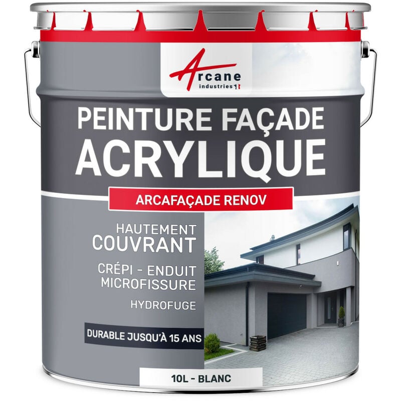 Arcane Industries - Peinture façade acrylique 14 couleurs - durable jusqu'à 15 ans - rénovation façade, mur crépi - Arcafacade Renov - 10 l (+ ou