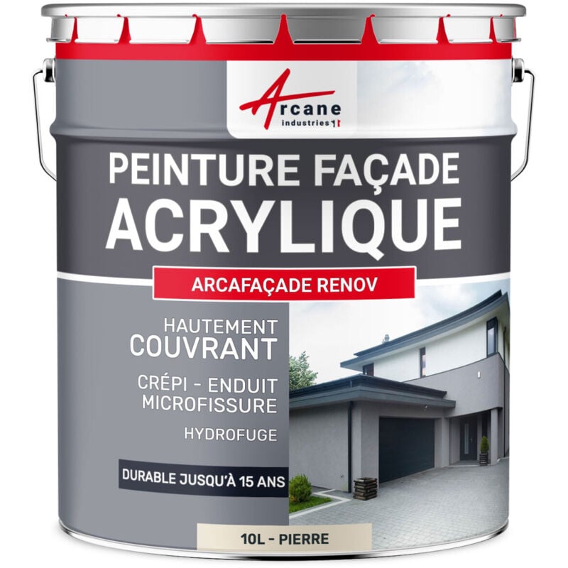 Arcane Industries - Peinture façade acrylique 14 couleurs - durable jusqu'à 15 ans - rénovation façade, mur crépi - Arcafacade Renov - 10 l (+ ou