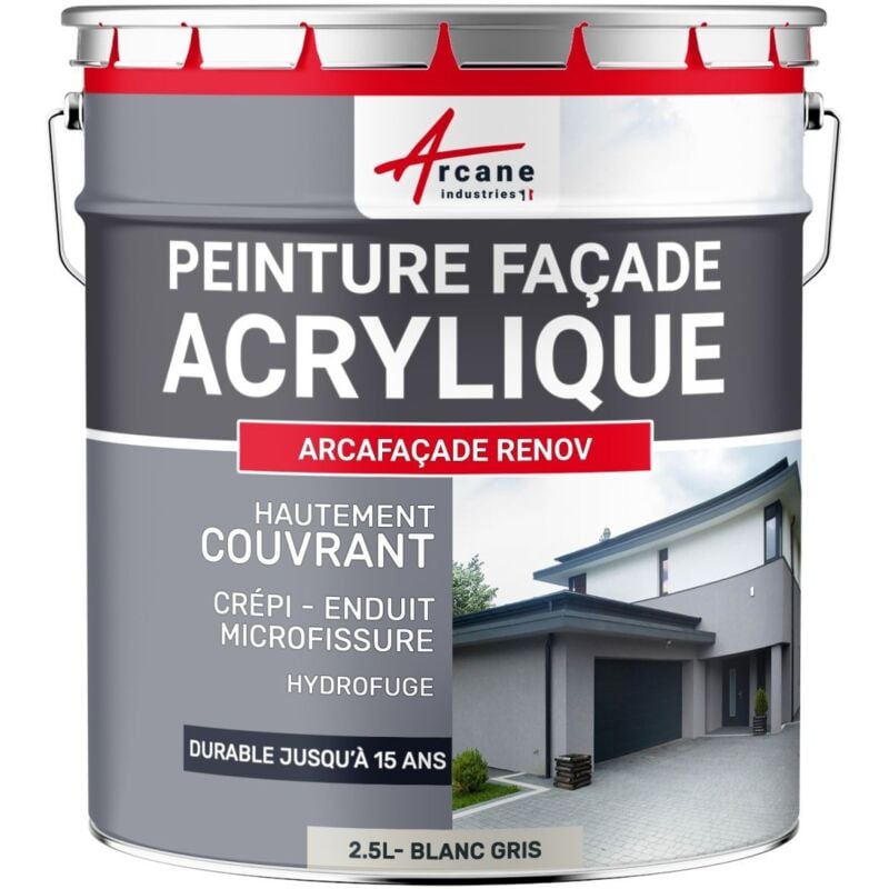 Peinture façade acrylique 14 couleurs - durable jusqu'à 15 ans - rénovation façade, mur crépi - Arcafacade Renov - 2.5 l (+ ou - 15 m² en 1 couche)