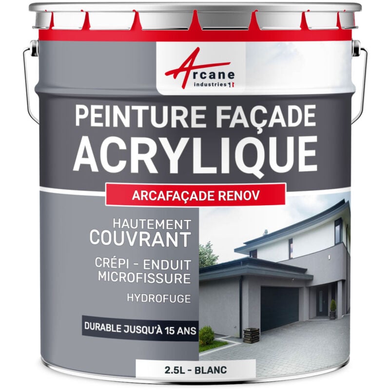 Peinture façade acrylique 14 couleurs - durable jusqu'à 15 ans - rénovation façade, mur crépi - Arcafacade Renov - 2.5 l (+ ou - 15 m² en 1 couche)