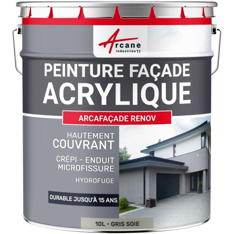 Arcane Industries - Peinture façade acrylique 14 couleurs - durable jusqu'à 15 ans - rénovation façade, mur crépi - Arcafacade Renov - 10 l (+ ou
