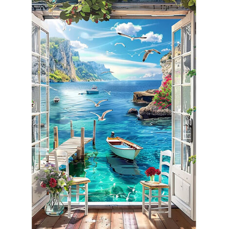 Peinture diamant 5D pour adultes, paysage marin, broderie strass, fleurs pour enfants, décoration murale - 45x65cm