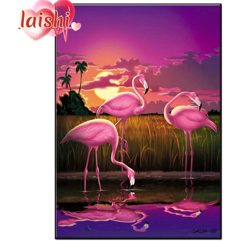 Peinture diamant thème coucher du soleil flamant rose, Kit de broderie complète de portrait, carré ou rond, mosaque en point de croix, art mural, cadeau pour la maison,Square 30X40cm