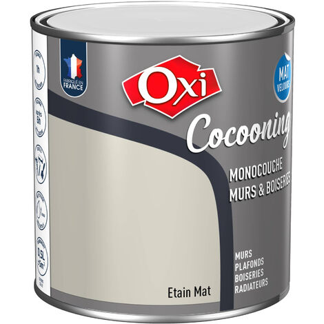 Peinture d'intérieur monocouche pour murs & boiseries fini mat velours OXI COCOONING MURS & BOISERIES MAT VELOURS Etain 0.5 litre