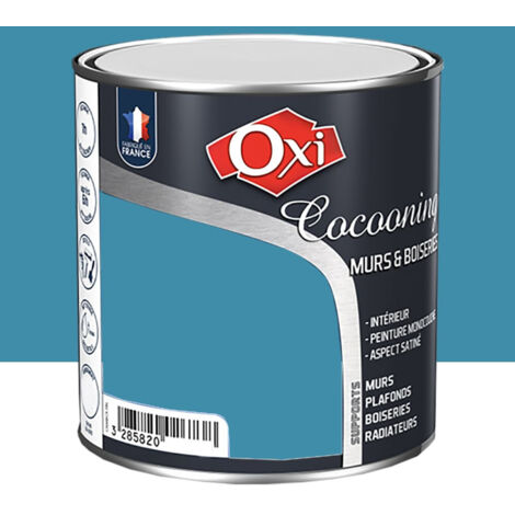 Peinture d'intérieur monocouche pour murs & boiseries OXI COCOONING MURS & BOISERIES   SATIN Bleu Breton (ox35) 0.5 litre