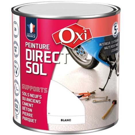 Peinture direct sol satin 500ml blanc – Résistante aux UV et au trafic intense – Formule microporeuse pour entretien facile – OXI - SOL 500 ML