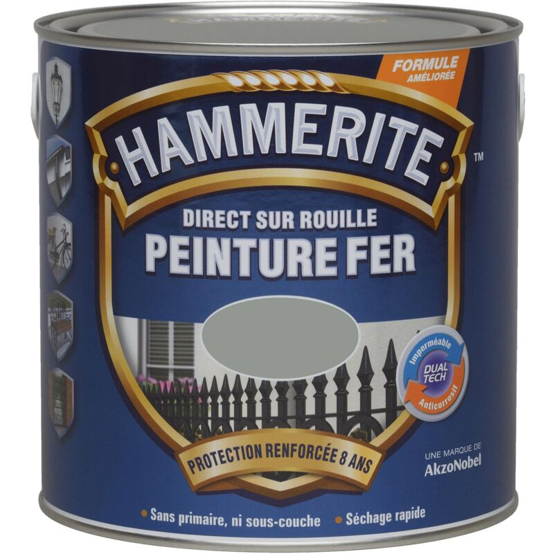 Peinture Direct Sur Rouille Laqué Gris Nuage 2,5 L - Hammerite