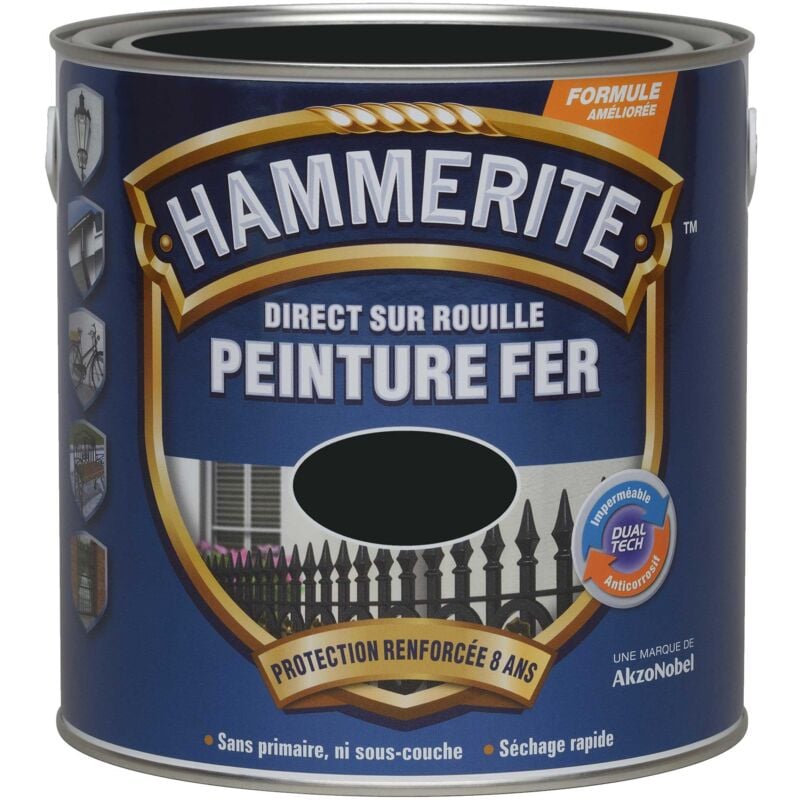 Hammerite - Peinture Direct Sur Rouille Mat Noir Ferronnerie 2,5 l