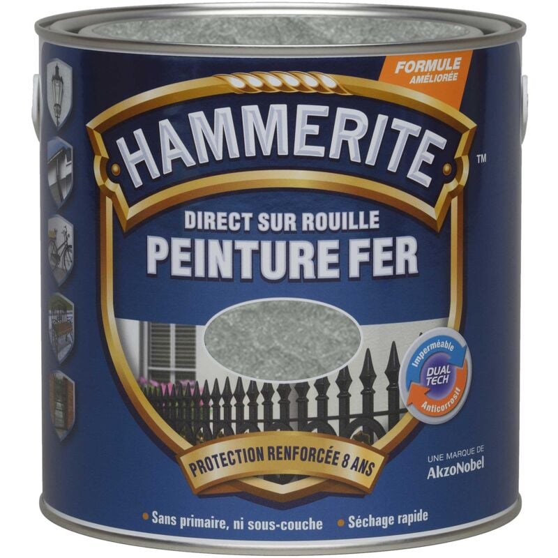 Peinture Direct Sur Rouille Martelée Gris Argent 2,5 L - Hammerite